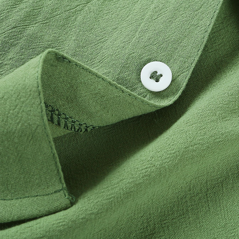 Men's Linen Cotton Short Sleeve Camp Shirt, Breathable Vacation Style Open Collar Button Shirt, Summer Essential