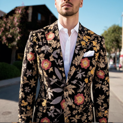 Botanical Elegance Men's Printed Blazer - Lightweight Floral Print Spring And Summer Blazer For Weddings And Casual Events