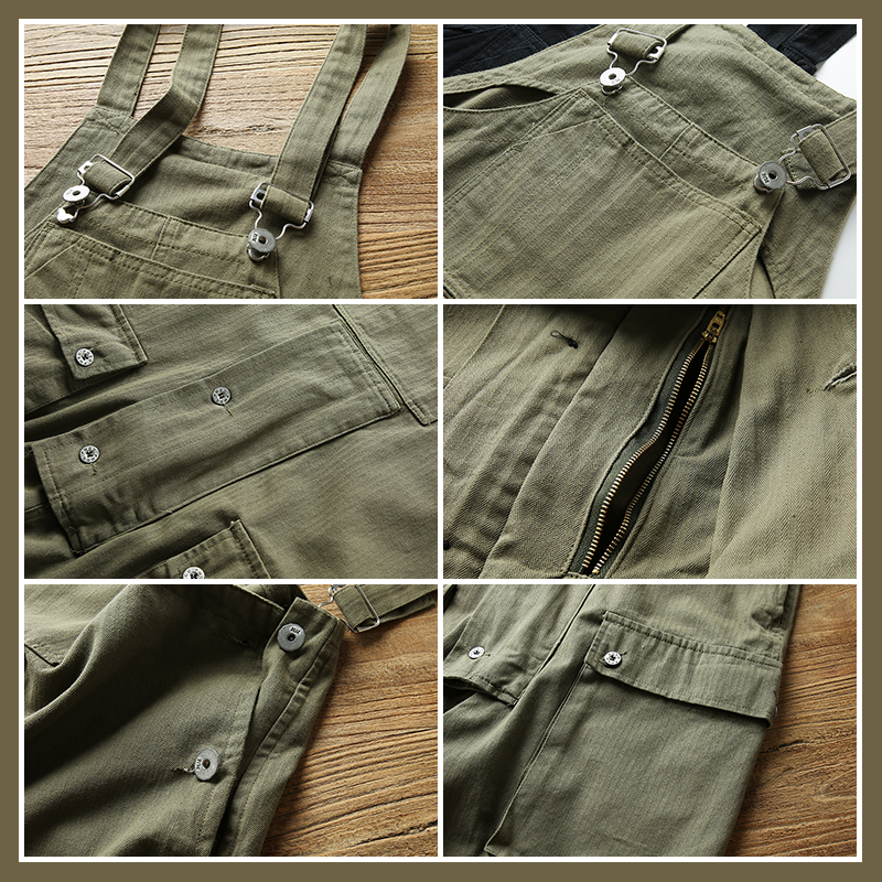 Men's Heavyweight American Casual Vintage Overalls - 840gsm Cotton Workwear Bib, Amekaji Vintage Utility Jumpsuit