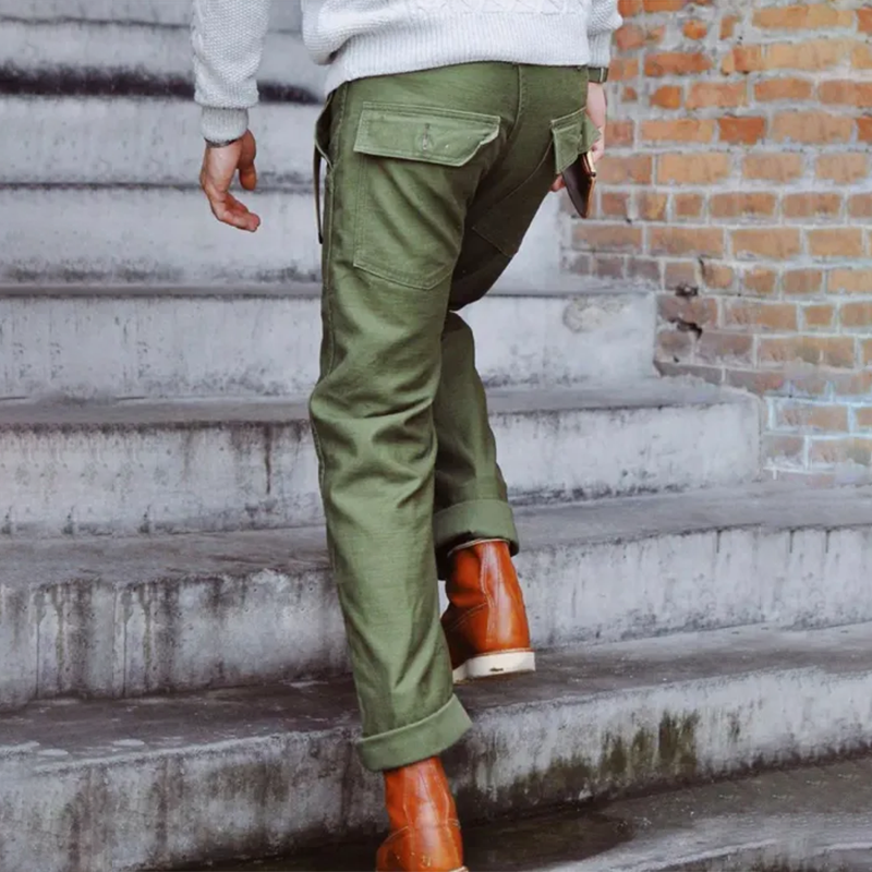 Vintage American Utility Cargo Pants - Heavy-Duty Cotton Twill Workwear With Multi-Pockets & Adjustable Waist