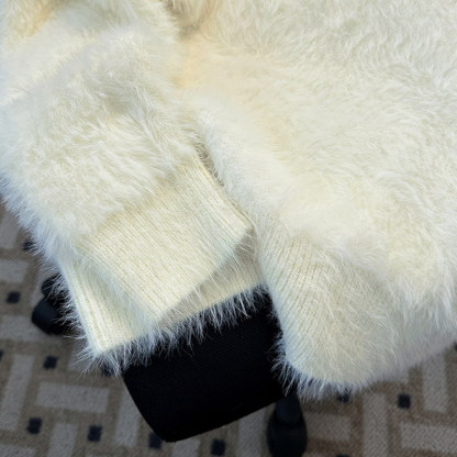 Men's Plush Knit Polo Sweater, Long Sleeve Soft Relaxed Fit Fuzzy Mock Neck Pullover, Fall Winter Casual Thermal Sweater