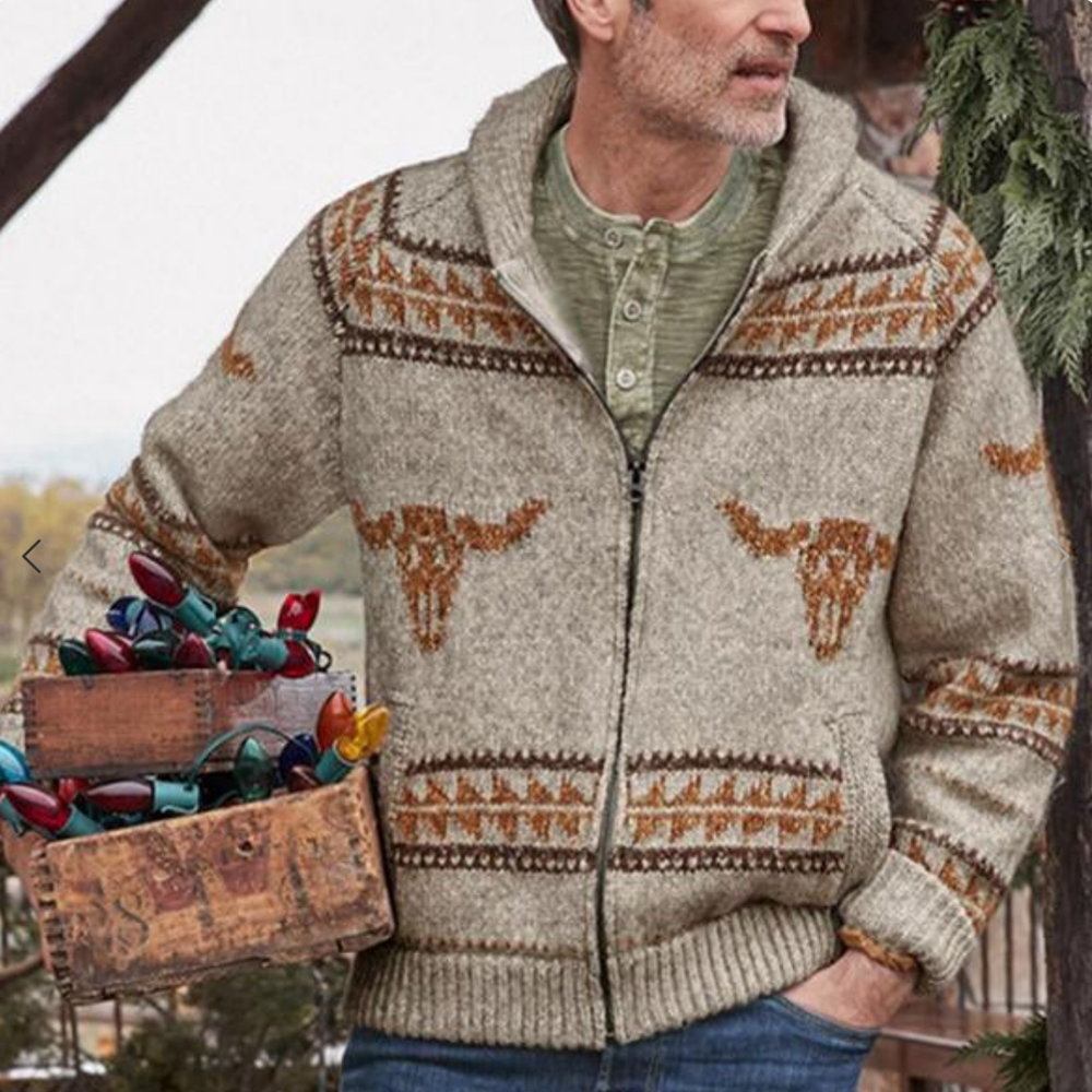 Men’s Bull Head Jacquard Zip Knit Cardigan