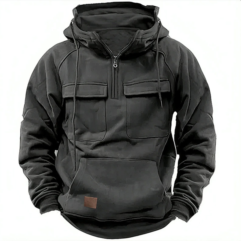 Men's Quarter Zip Pullover Hoodie - Tactical Style With Multiple Pockets, Funny Graphic, Fall Winter Sweatshirt