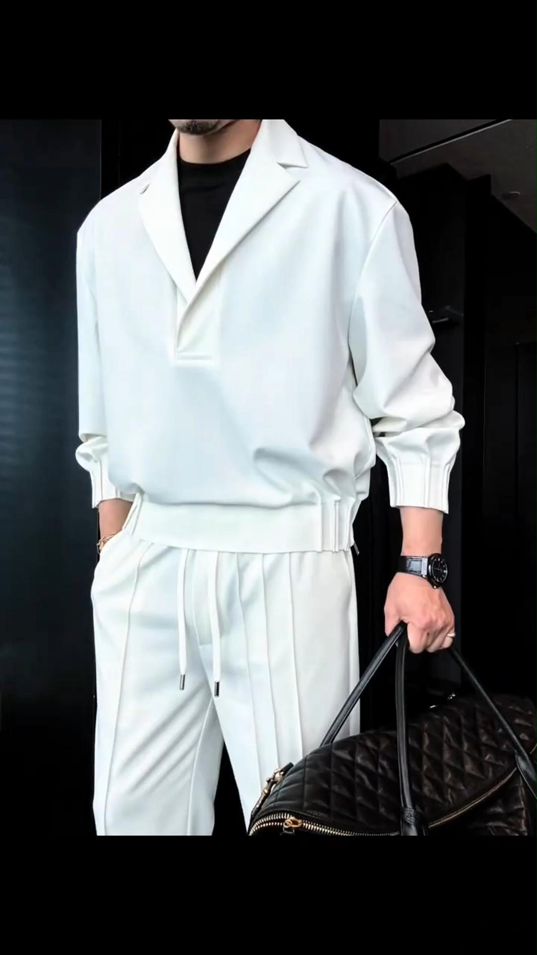 Men's Summer Loose Suit Neckline Design Long Sleeve T-Shirt With Waist Design