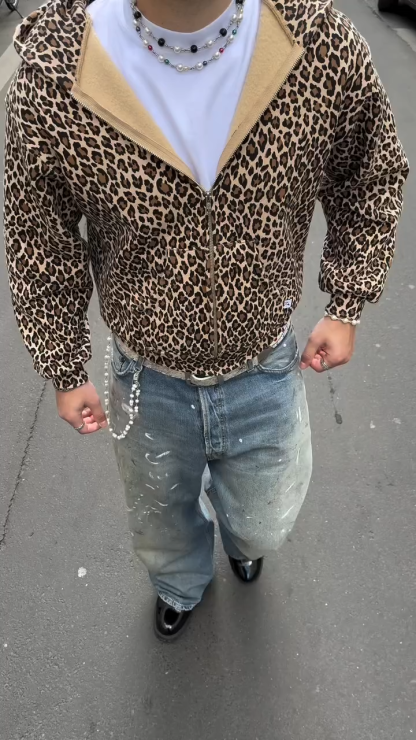 Y2K Vintage Leopard Print Hoodie – Couples Harajuku Hip-Hop Zip & Pullover Sweatshirt, Streetwear Style for Unisex