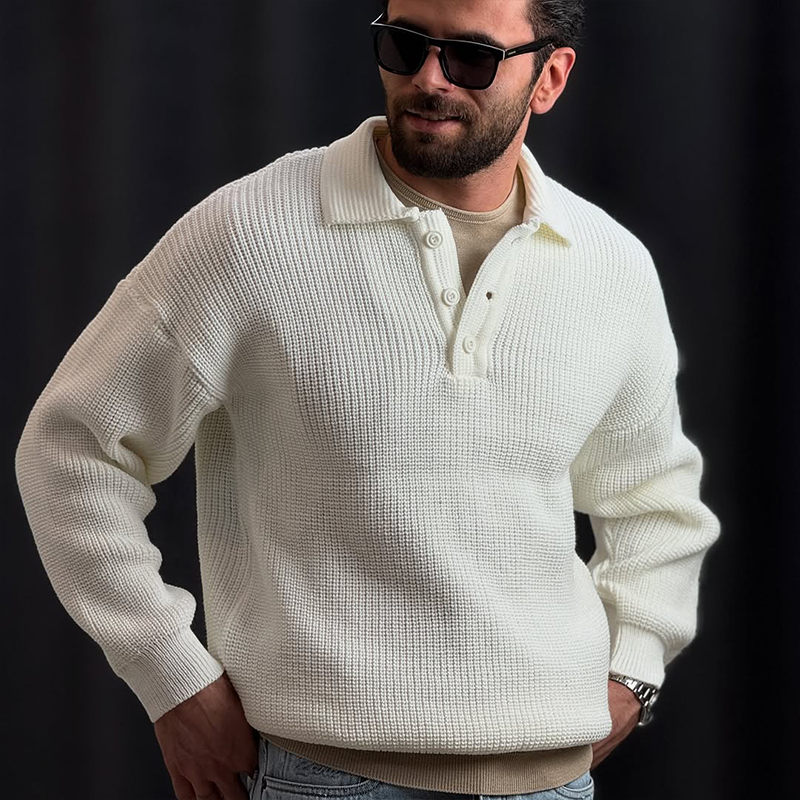 Winter Men's Polo Neck Knit Sweater, Ultra-Soft Polo Sweater, Business Casual Knit, Spandex Stretch Comfort Pullover