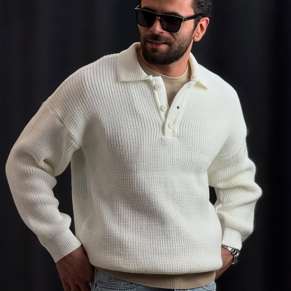 Winter Men's Polo Neck Knit Sweater, Ultra-Soft Polo Sweater, Business Casual Knit, Spandex Stretch Comfort Pullover