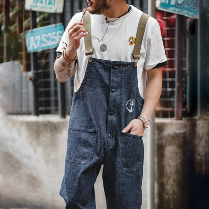 Men's Vintage American Workwear Denim Overalls