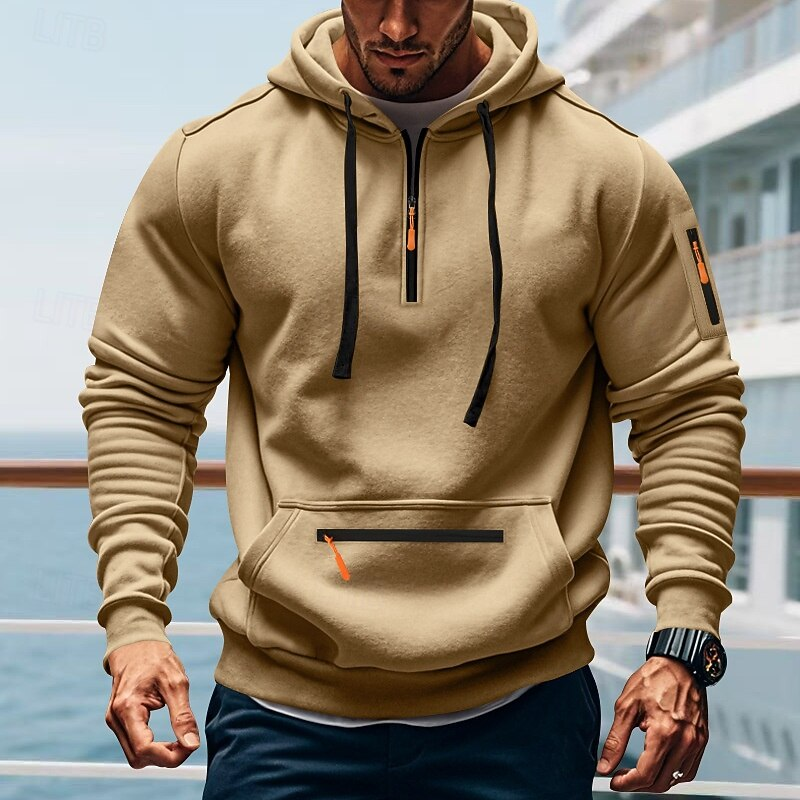 2025 Fall New Men's Fleece-Lined Zip-Up Hoodie, Tactical Hoodies for Men, Outdoor Casual Athletic Zip Pullover, Winter Warm Long Sleeve Hooded Sweatshirt with Pockets
