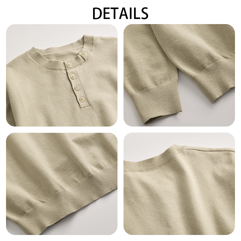 Men's Old Money Style Henley Knit Shirt, Casual Fall Pullover, Machine Washable Pullover