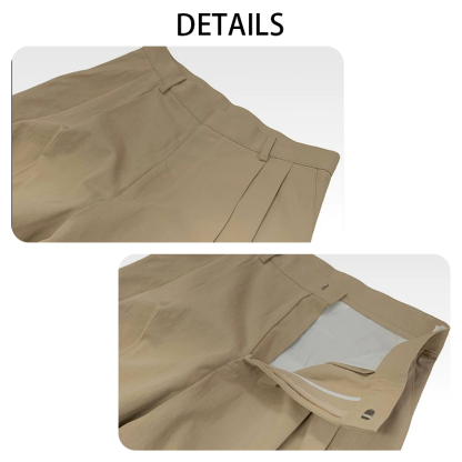 New Men's Wide Leg Trousers, Relaxed Fit Dress Pants with Double Pleat And Hidden Button, Business Casual Office Pants