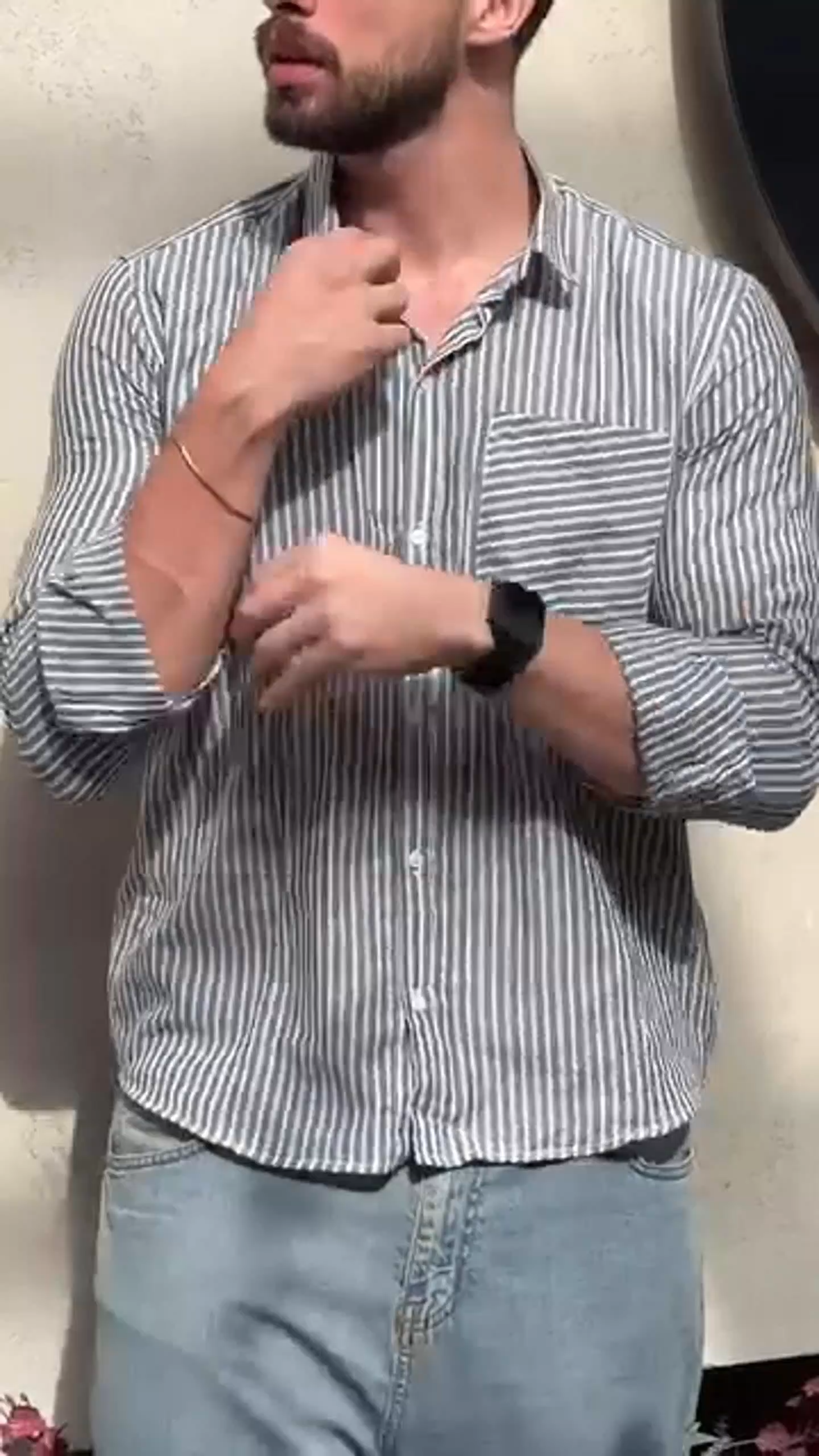 Mature Men's Vertical Striped Shirt Versatile And Casual