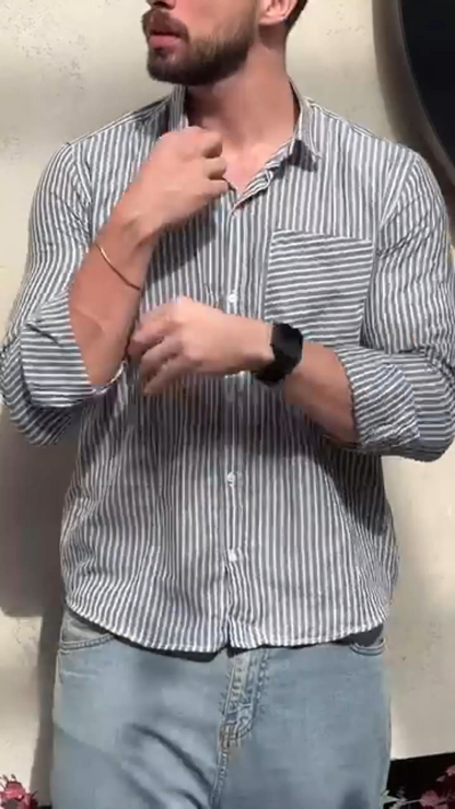 Mature Men's Vertical Striped Shirt Versatile And Casual