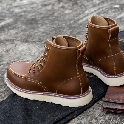 Vintage Timberland-Inspired Men's Work Boots Waterproof Leather Outdoor Hiking Boots Durable American Style Combat Boots