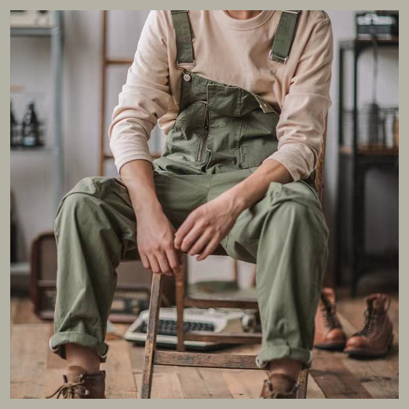 Men's Heavy Duty 1000gsm Cotton Work Clothes - Straight Leg Utility Pants With Adjustable Suspenders And 8+ Multi-Function Pockets