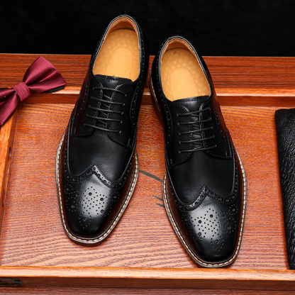 Handcrafted Men's Brogue Oxford Dress Shoes，Genuine Leather Derby Wedding Shoes For Grooms & Formal Events