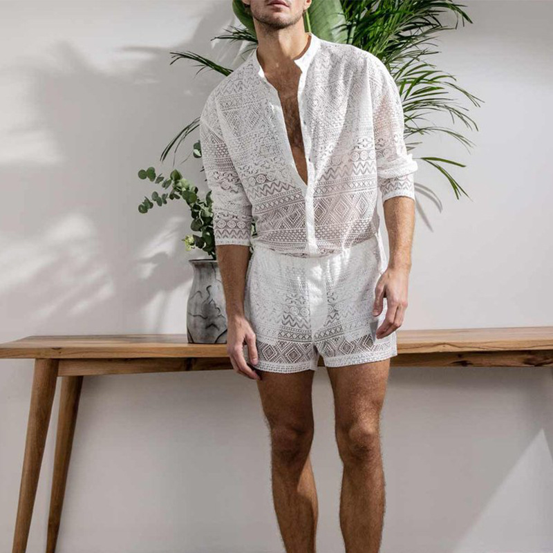 Summer Men's Casual Set - Breathable Long Sleeve Shirt And Stylish Shorts