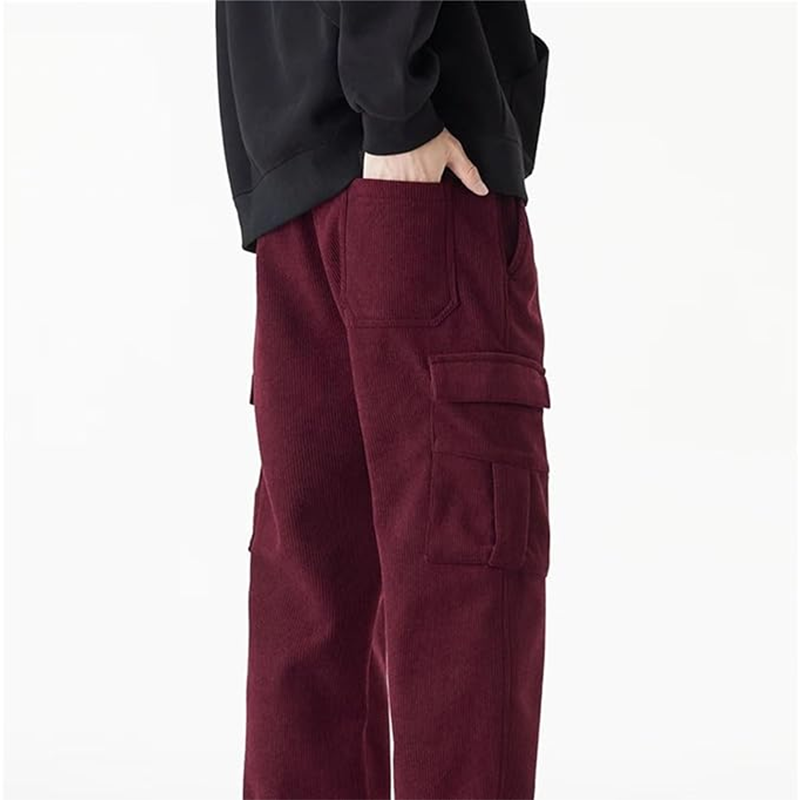 Men's Heavyweight Retro Corduroy Cargo Pants, Fall and Winter Warm Casual Men's Trousers, Fleece Lined, Winter Warm Wide Leg Relaxed Fit Workwear Trousers