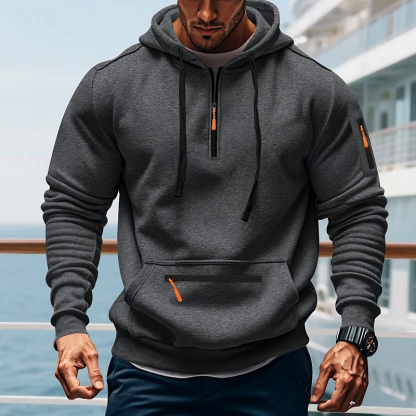 2025 Fall New Men's Fleece-Lined Zip-Up Hoodie, Tactical Hoodies for Men, Outdoor Casual Athletic Zip Pullover, Winter Warm Long Sleeve Hooded Sweatshirt with Pockets