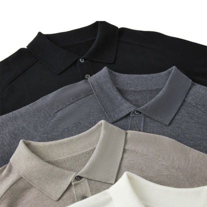 Men's Long Sleeve Knit Polo Shirt, Casual Comfort and Versatile Wool Polo Sweater for Men, Wool Blend Long Sleeve Collared Polo Sweater