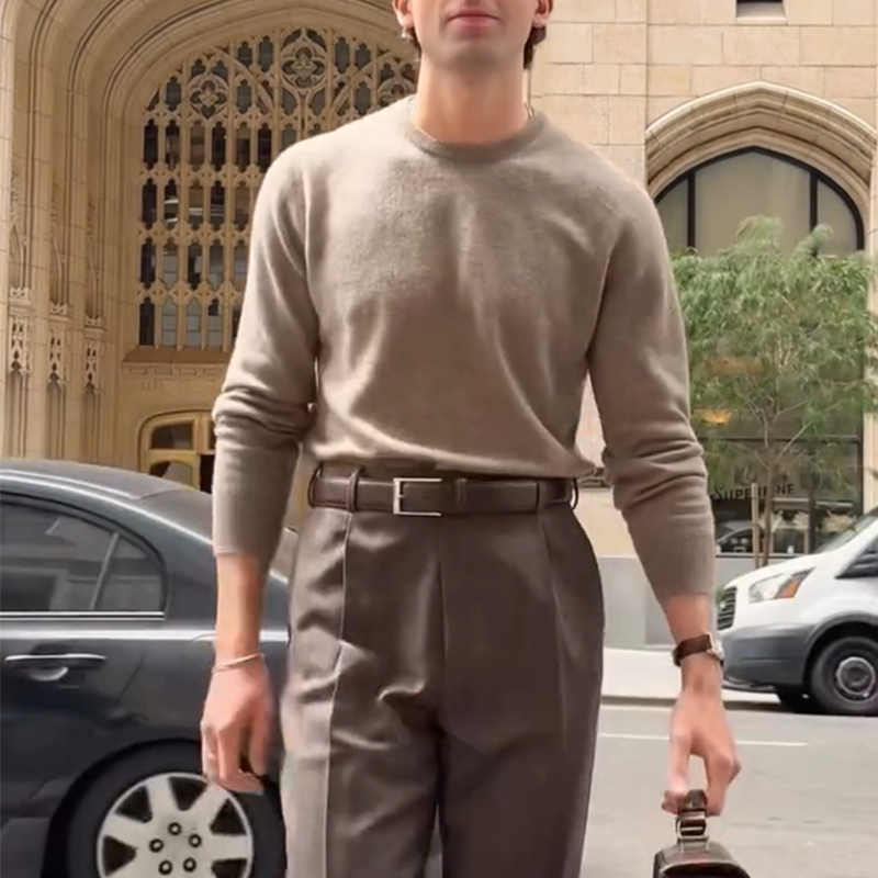 Men's Fall and Winter Essential Crewneck Sweater, Comfortable Tencel Wool Blend Knit, Machine Washable, Casual Crew Neck Pullover