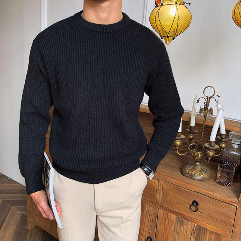 Men's Fall Winter Chunky Knit Sweater, Heavyweight Relaxed Fit Crewneck Knit Pullover