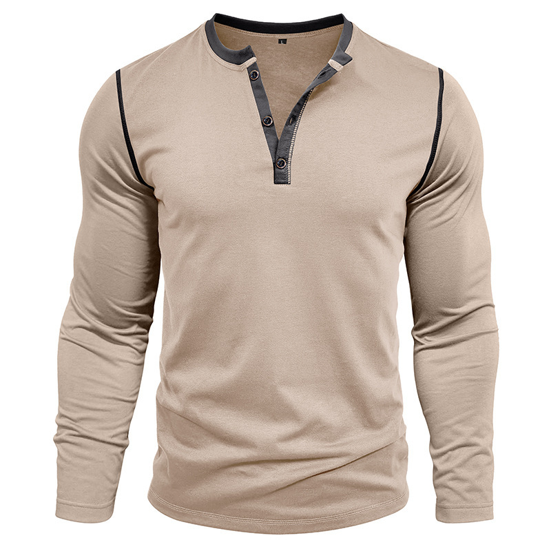 Vintage American Crewneck Henley Shirt  3-Button Retro Stretch Cotton Blend Top  Classic Casual Long Sleeve for Men