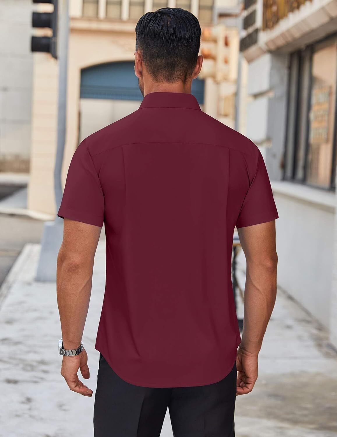 Mens Short Sleeve Dress Shirts Wrinkle Free Casual Button Down Shirts Summer Untucked Dress Shirt