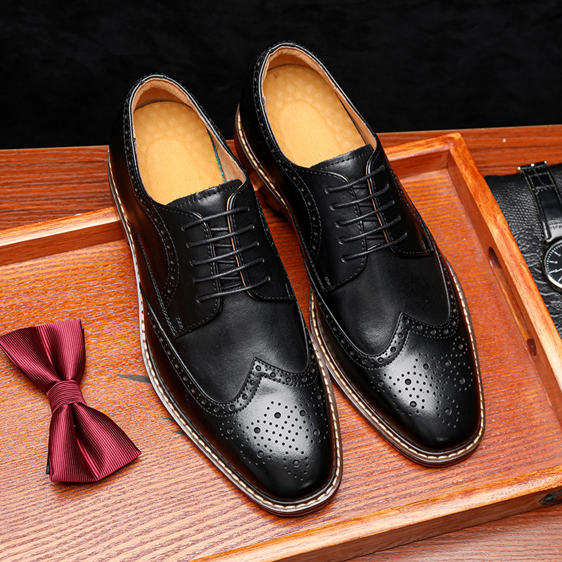 Handcrafted Men's Brogue Oxford Dress Shoes，Genuine Leather Derby Wedding Shoes For Grooms & Formal Events