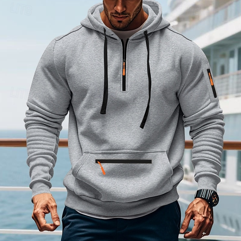 2025 Fall New Men's Fleece-Lined Zip-Up Hoodie, Tactical Hoodies for Men, Outdoor Casual Athletic Zip Pullover, Winter Warm Long Sleeve Hooded Sweatshirt with Pockets
