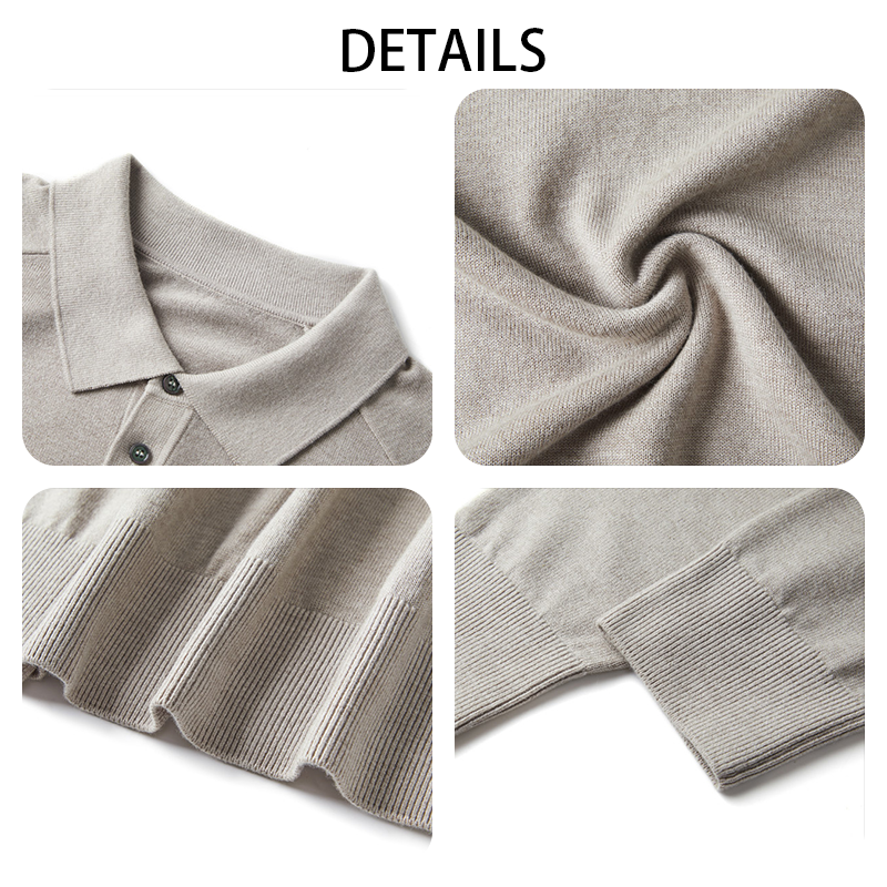 Men's Long Sleeve Knit Polo Shirt, Casual Comfort and Versatile Wool Polo Sweater for Men, Wool Blend Long Sleeve Collared Polo Sweater