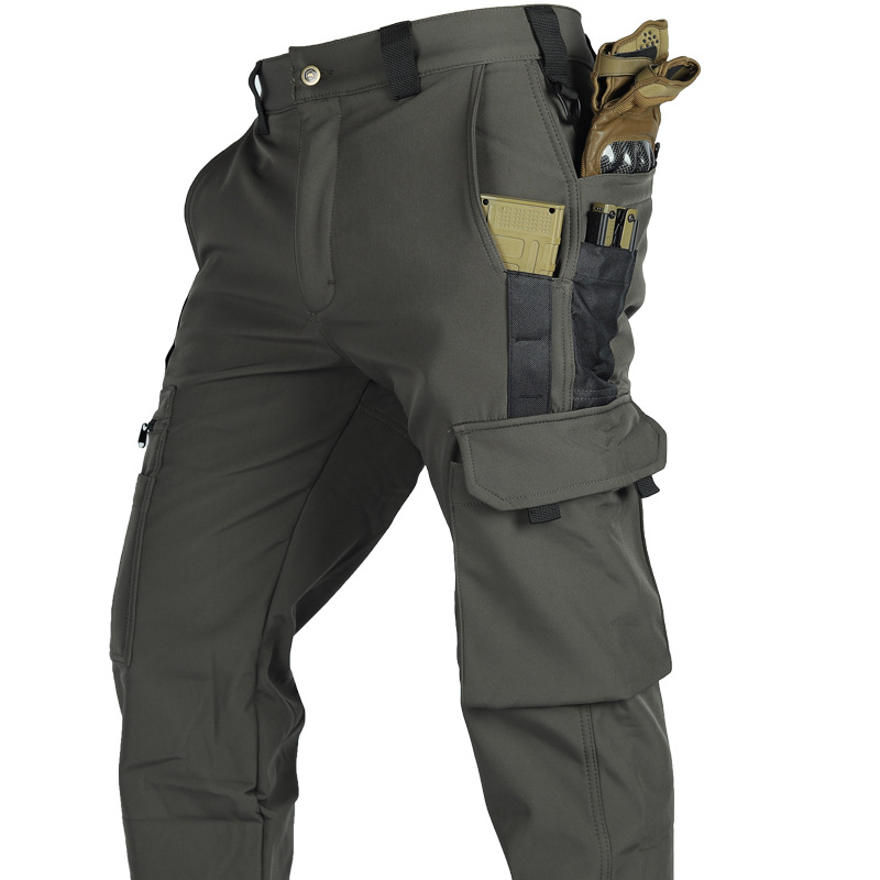 Men's Outdoor Work Softshell Pants, Thermal Fleece Lined Mountaineering Pants with Multiple Pockets, Training Trousers for Hiking & Outdoor Jobs