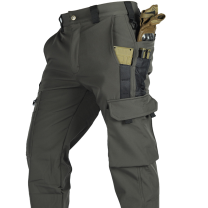 Men's Outdoor Work Softshell Pants, Thermal Fleece Lined Mountaineering Pants with Multiple Pockets, Training Trousers for Hiking & Outdoor Jobs