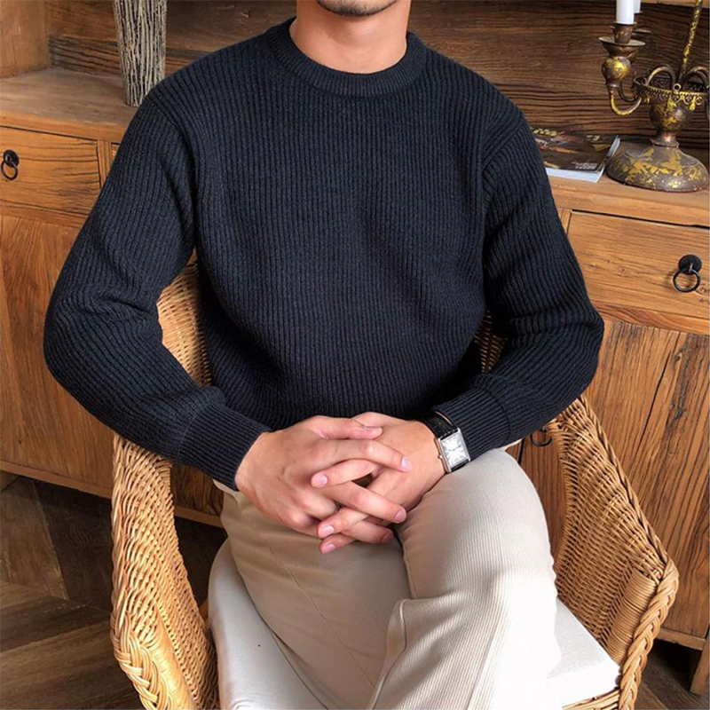 Men's Fall Winter Chunky Knit Sweater, Heavyweight Relaxed Fit Crewneck Knit Pullover