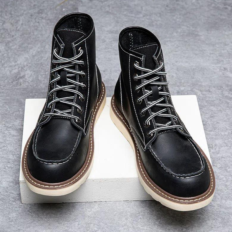 Vintage Timberland-Inspired Men's Work Boots Waterproof Leather Outdoor Hiking Boots Durable American Style Combat Boots