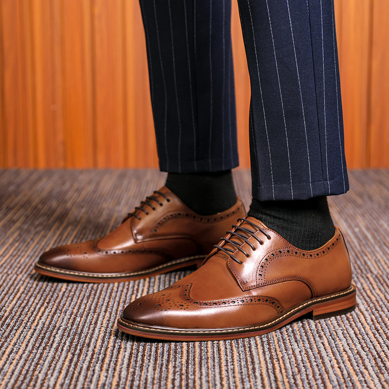 Handcrafted Men's Brogue Oxford Dress Shoes，Genuine Leather Derby Wedding Shoes For Grooms & Formal Events
