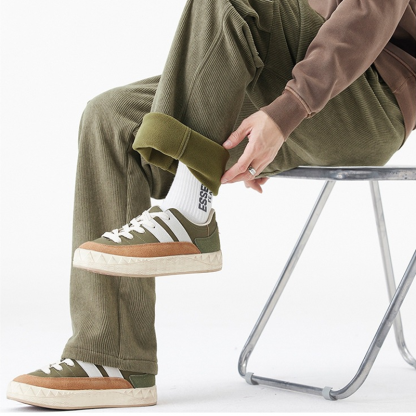 Men's Heavyweight Retro Corduroy Cargo Pants, Fall and Winter Warm Casual Men's Trousers, Fleece Lined, Winter Warm Wide Leg Relaxed Fit Workwear Trousers