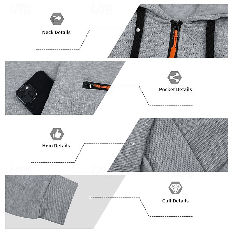 2025 Fall New Men's Fleece-Lined Zip-Up Hoodie, Tactical Hoodies for Men, Outdoor Casual Athletic Zip Pullover, Winter Warm Long Sleeve Hooded Sweatshirt with Pockets