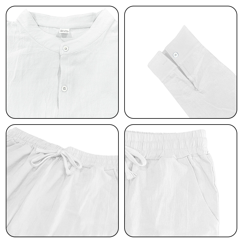 Men's Casual Linen Shirt and Pants Set, 2 Piece Linen Comfortable Outfit Co-ords for Spring & Fall