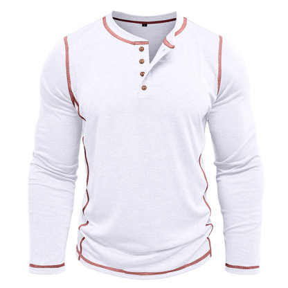 Vintage American Style Classic 4-Button Long Sleeve Henley Shirt Sustainable Long Henley Oversized American Vintage Top
