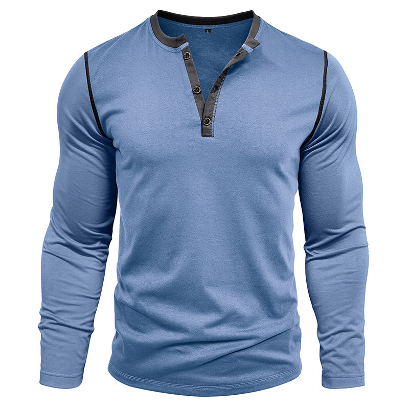 Vintage American Crewneck Henley Shirt  3-Button Retro Stretch Cotton Blend Top  Classic Casual Long Sleeve for Men