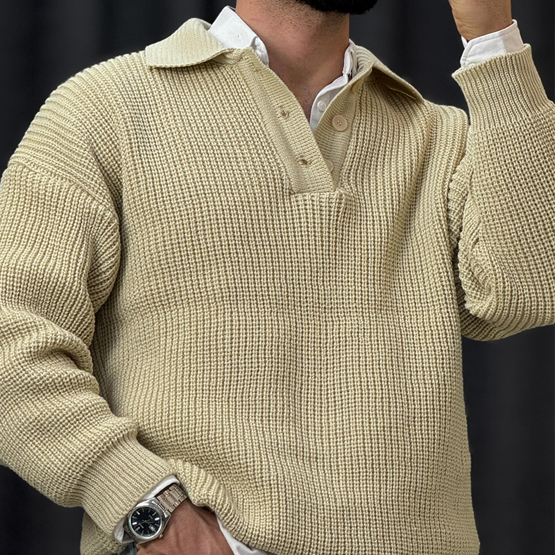 Winter Men's Polo Neck Knit Sweater, Ultra-Soft Polo Sweater, Business Casual Knit, Spandex Stretch Comfort Pullover
