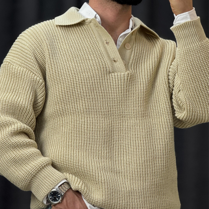 Winter Men's Polo Neck Knit Sweater, Ultra-Soft Polo Sweater, Business Casual Knit, Spandex Stretch Comfort Pullover