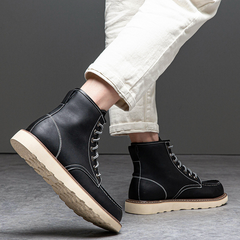 Vintage Timberland-Inspired Men's Work Boots Waterproof Leather Outdoor Hiking Boots Durable American Style Combat Boots