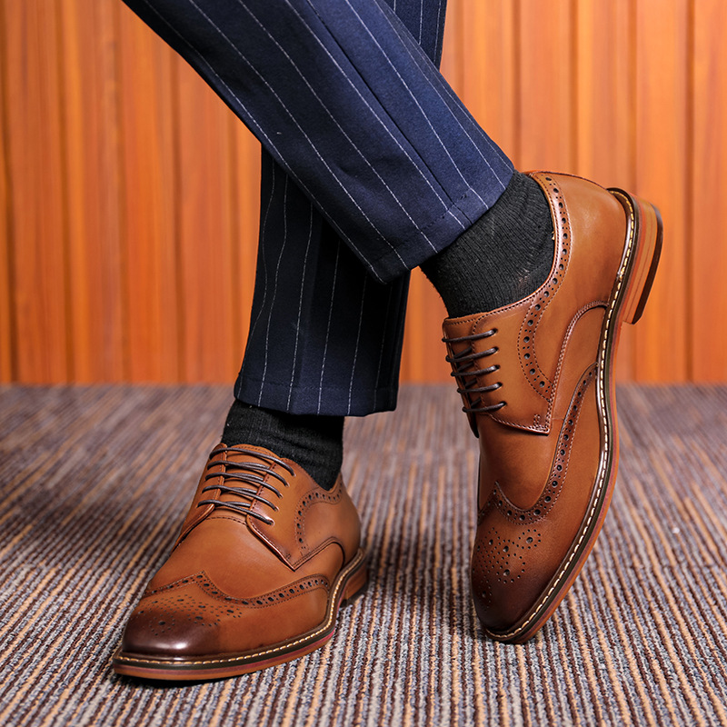 Handcrafted Men's Brogue Oxford Dress Shoes，Genuine Leather Derby Wedding Shoes For Grooms & Formal Events