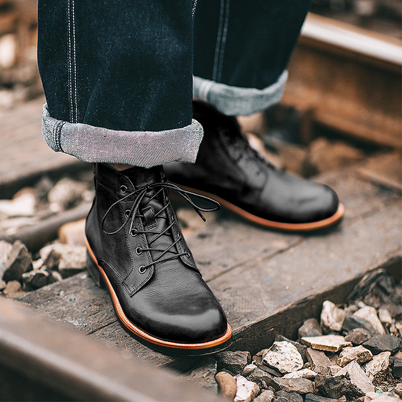 Amekaji Men's Martin Boots-Rugged Workwear, Motorcycle, Vintage Military Style Men's Boots