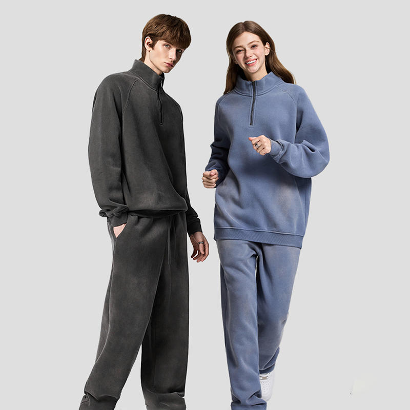 Retro Heavyweight Casual Sports Suit, 420GSM Vintage Zipper Hoodie and Sweatpants, Washed and Distressed Unisex Sportswear, Warm and Comfortable for Transitional Seasons