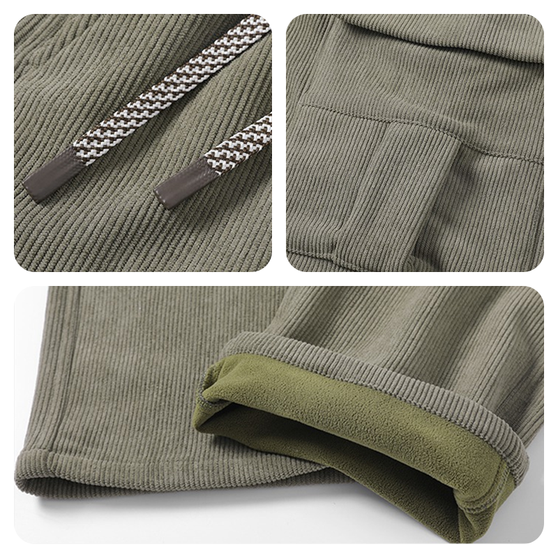 Men's Heavyweight Retro Corduroy Cargo Pants, Fall and Winter Warm Casual Men's Trousers, Fleece Lined, Winter Warm Wide Leg Relaxed Fit Workwear Trousers