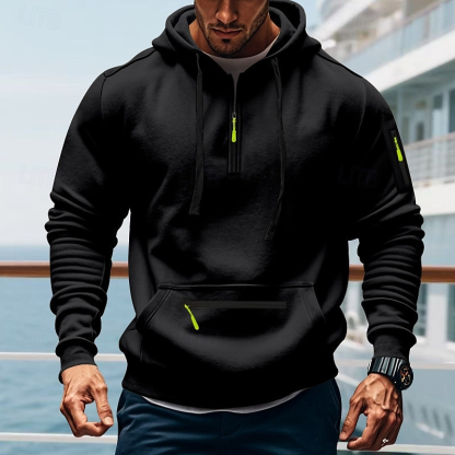 2025 Fall New Men's Fleece-Lined Zip-Up Hoodie, Tactical Hoodies for Men, Outdoor Casual Athletic Zip Pullover, Winter Warm Long Sleeve Hooded Sweatshirt with Pockets