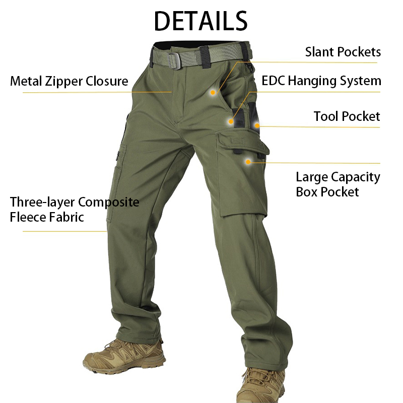 Men's Outdoor Work Softshell Pants, Thermal Fleece Lined Mountaineering Pants with Multiple Pockets, Training Trousers for Hiking & Outdoor Jobs